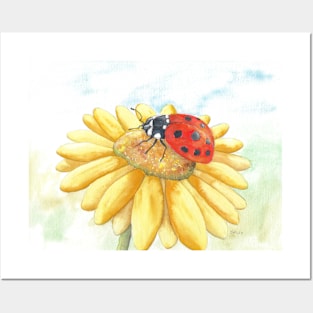 Ladybug on yellow flower Posters and Art